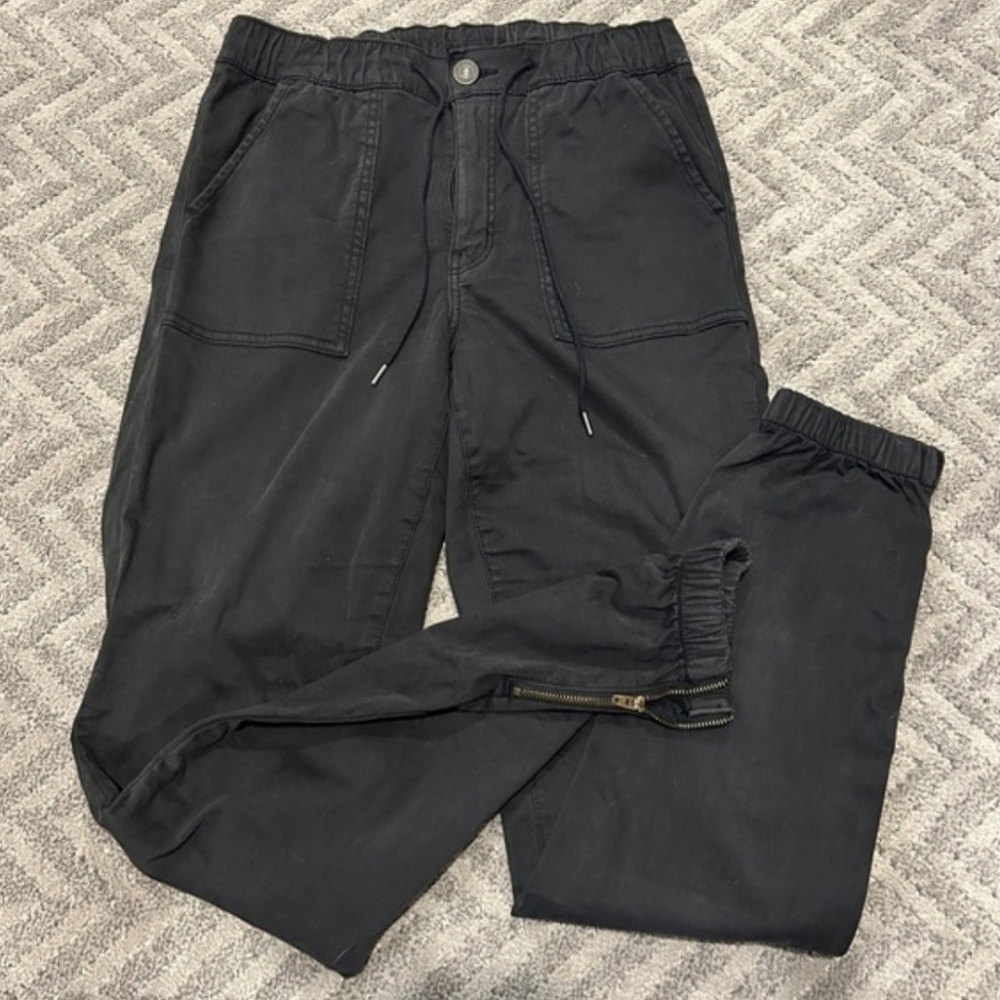 American Eagle Jogger Pants Womens 10 Dark Gray Stretch Zip Ankle Drawstring